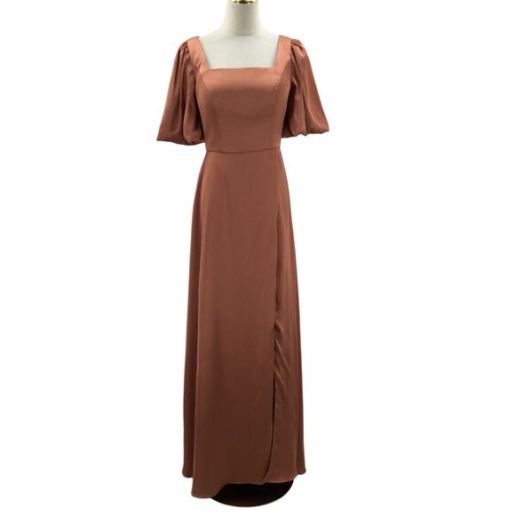 AW BRIDAL 4 S Raw Sienna Copper Etta Satin Bridesmaid Party Maxi Dress NEW B112 - Picture 3 of 10